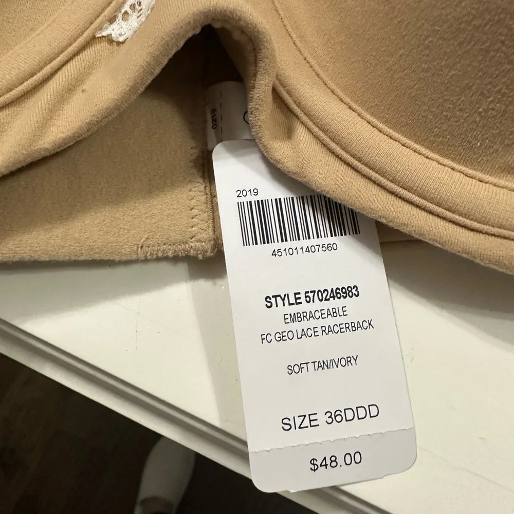 Soma Embraceable FC Geo Lace Racerback Bra Soft Tan/Ivory 36DDD - Picture 3 of 3